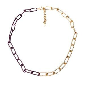 Fashion Necklace Purple And Gold 18 KGP Chain Link Style Two Color